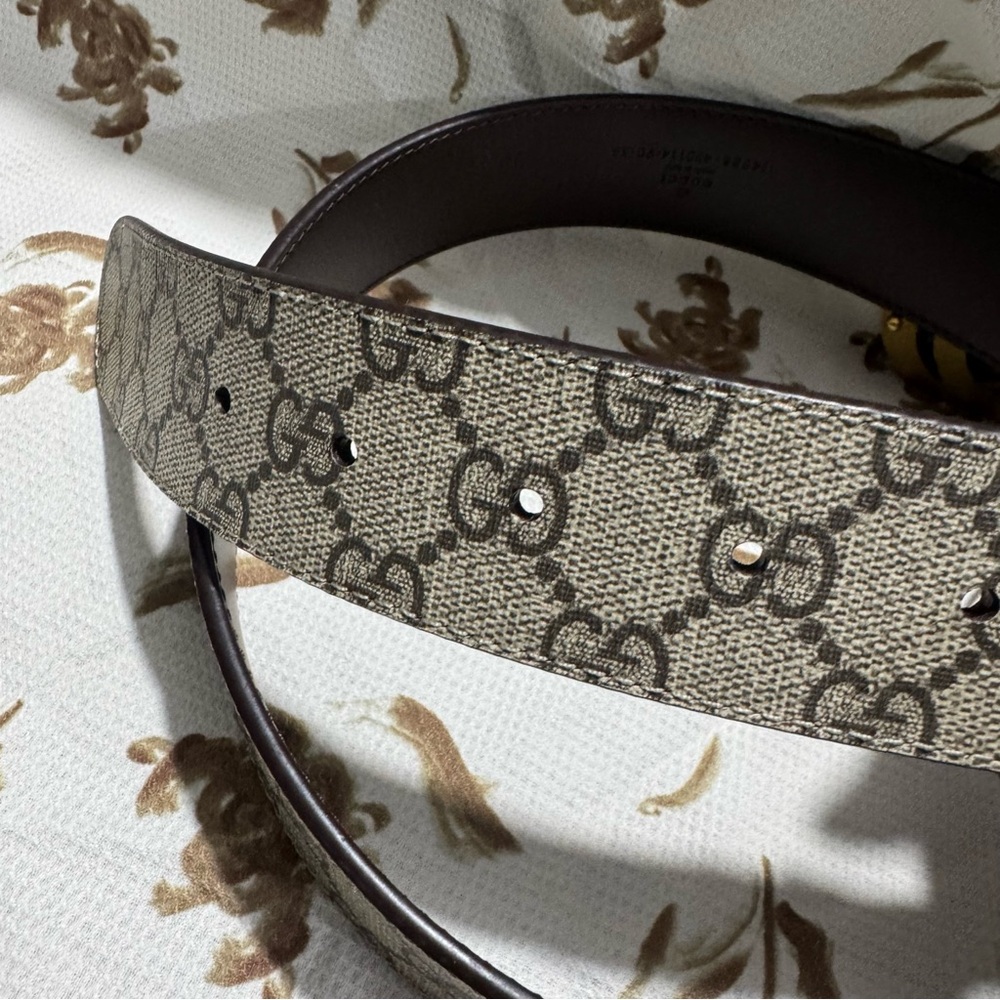Gucci Beige GG Supreme and Leather GG Marmont Buckle Belt - Picture 10 of 13